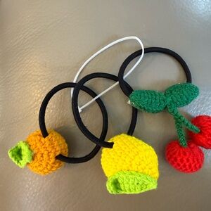 Fruit-Themed  Hair Ties Set - Orange, Lemon and Red Cherries